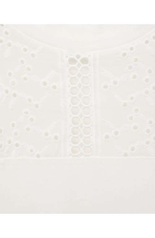 Mango Embroidered Eyelet Accent Cotton Top In White