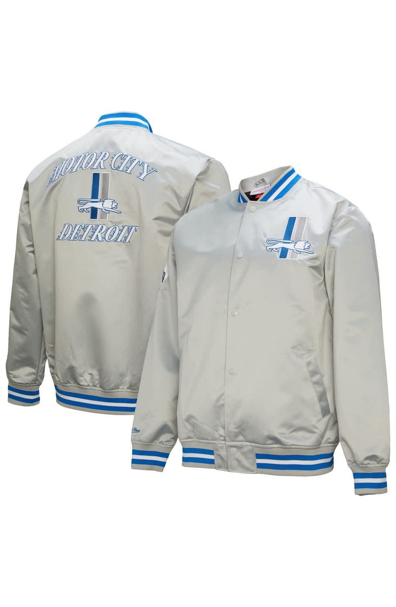Mitchell & Ness Men's Mitchell & Ness Gray Detroit Lions Double Down Satin Full-Snap Jacket, Main, color, Gray