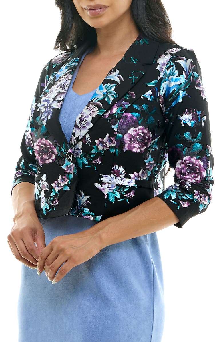 Nina Leonard Cropped Single Button Bolero, Alternate, color, Black/Lavender Multi