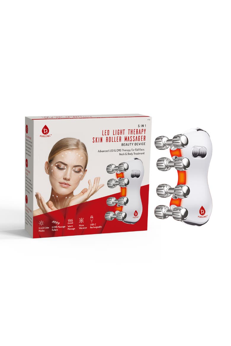 5-in-1 LED Light Therapy Skin Roller Massager, Alternate, color, White