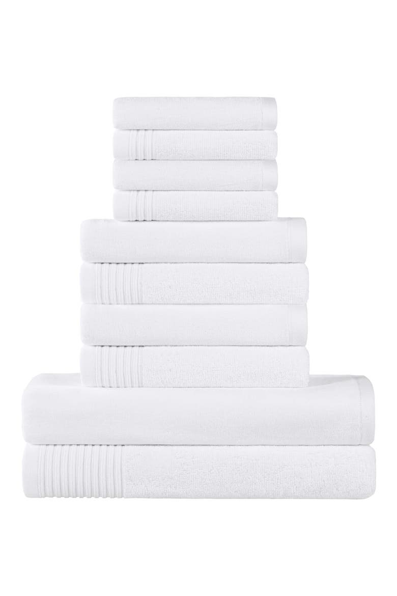 Marble 10-Piece Quick-Drying Cotton Towel Set, Main, color, WHITE