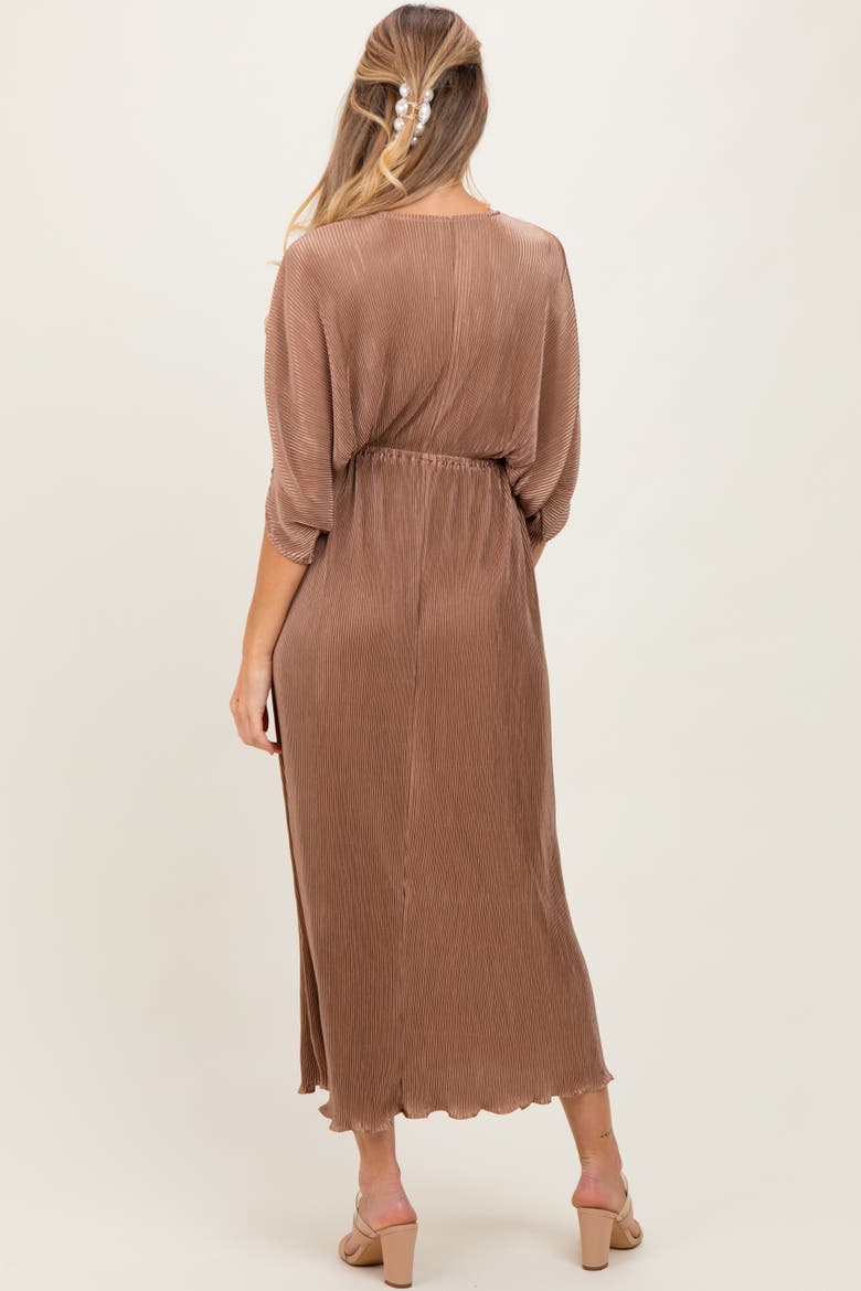 Pleated Satin Dolman Sleeve Maxi Dress, Alternate, color, Mocha