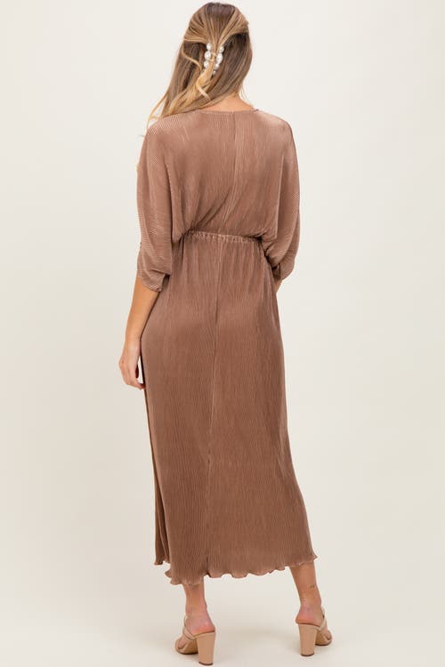 Pinkblush Pleated Satin Dolman Sleeve Maxi Dress In Brown
