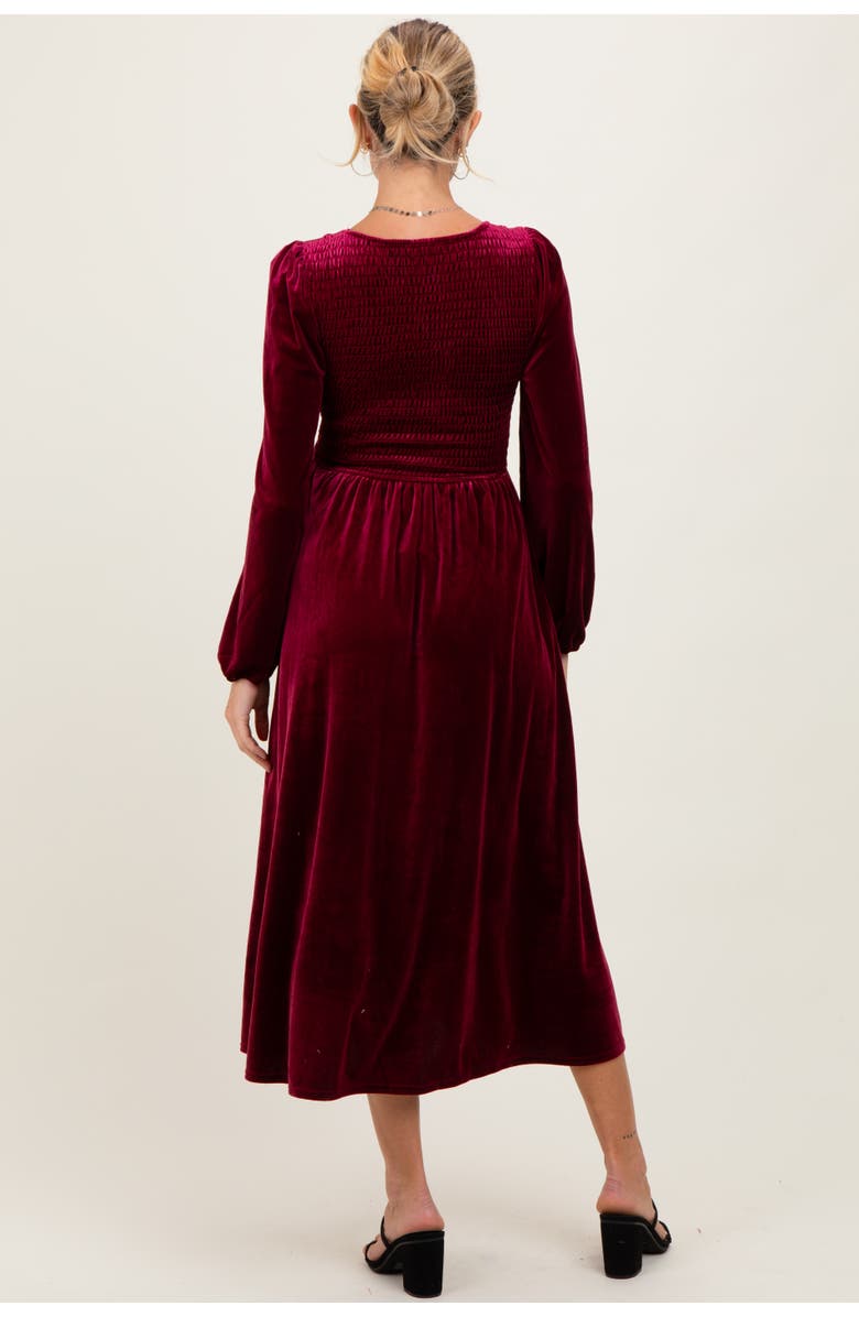 PinkBlush Velvet Smocked Long Sleeve Midi Dress, Alternate, color, 