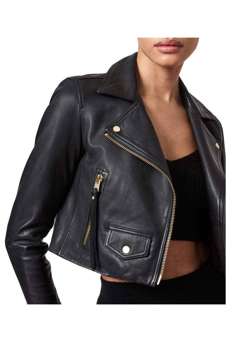 Elora Leather Biker Jacket, Alternate, color, BLACK
