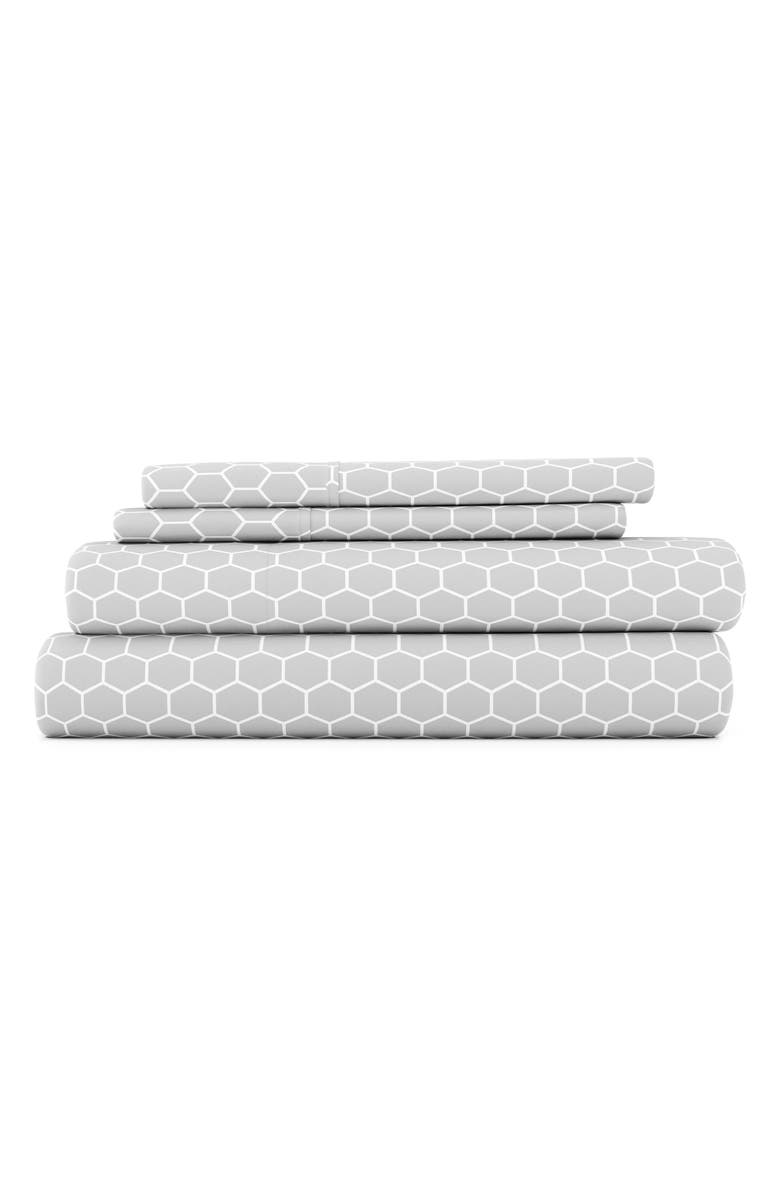HOMESPUN HOME SPUN Premium Ultra Soft Honeycomb Pattern 4-Piece Bed Sheet Set, Main, color, Gray