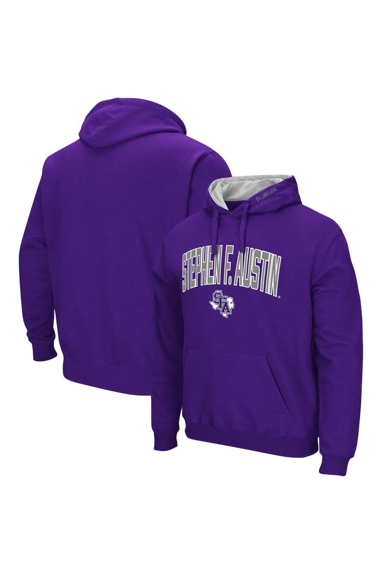 Men's Colosseum Purple Stephen F Austin Lumberjacks Arch and Logo Pullover Hoodie, Main, color, Purple