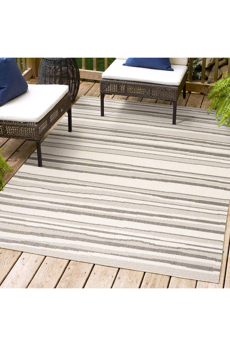 Castara Wavy Stripe Modern Indoor/Outdoor Area Rug, Alternate, color, Cream/Dark Gray