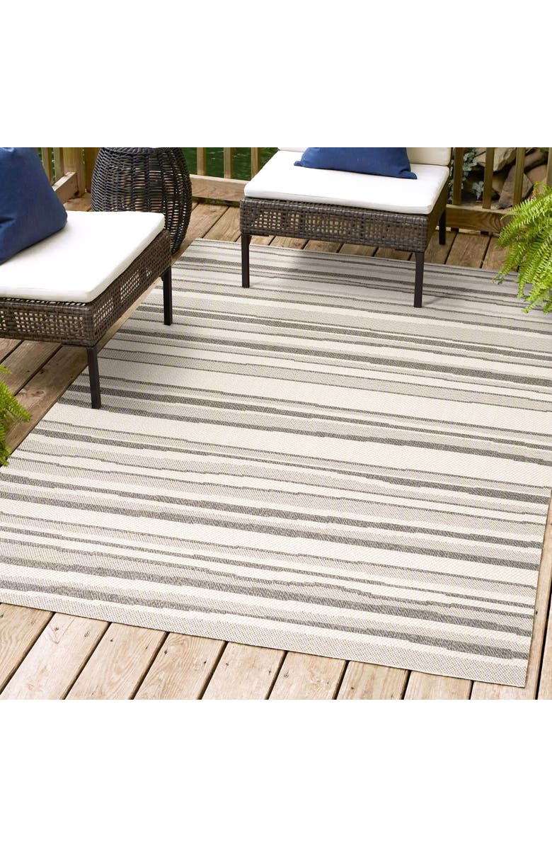 JONATHAN Y Castara Wavy Stripe Modern Indoor/Outdoor Area Rug, Alternate, color, Cream/Dark Gray