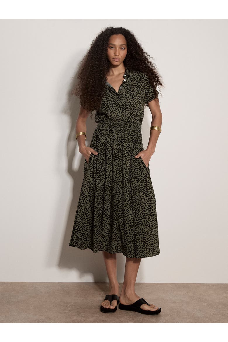 Mono Dense Spot Shirt Midi Dress, Alternate, color, Khaki