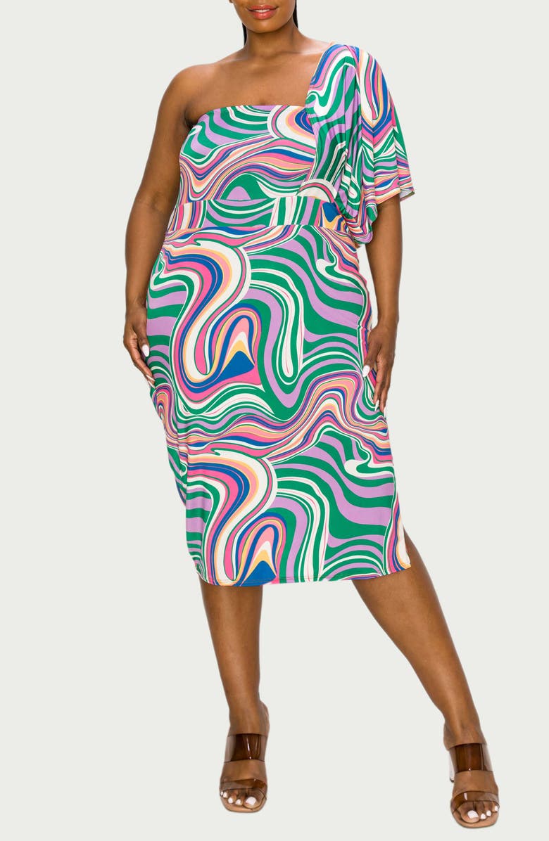 L I V D Wanda Print One-Shoulder Dress, Alternate, color, Purple