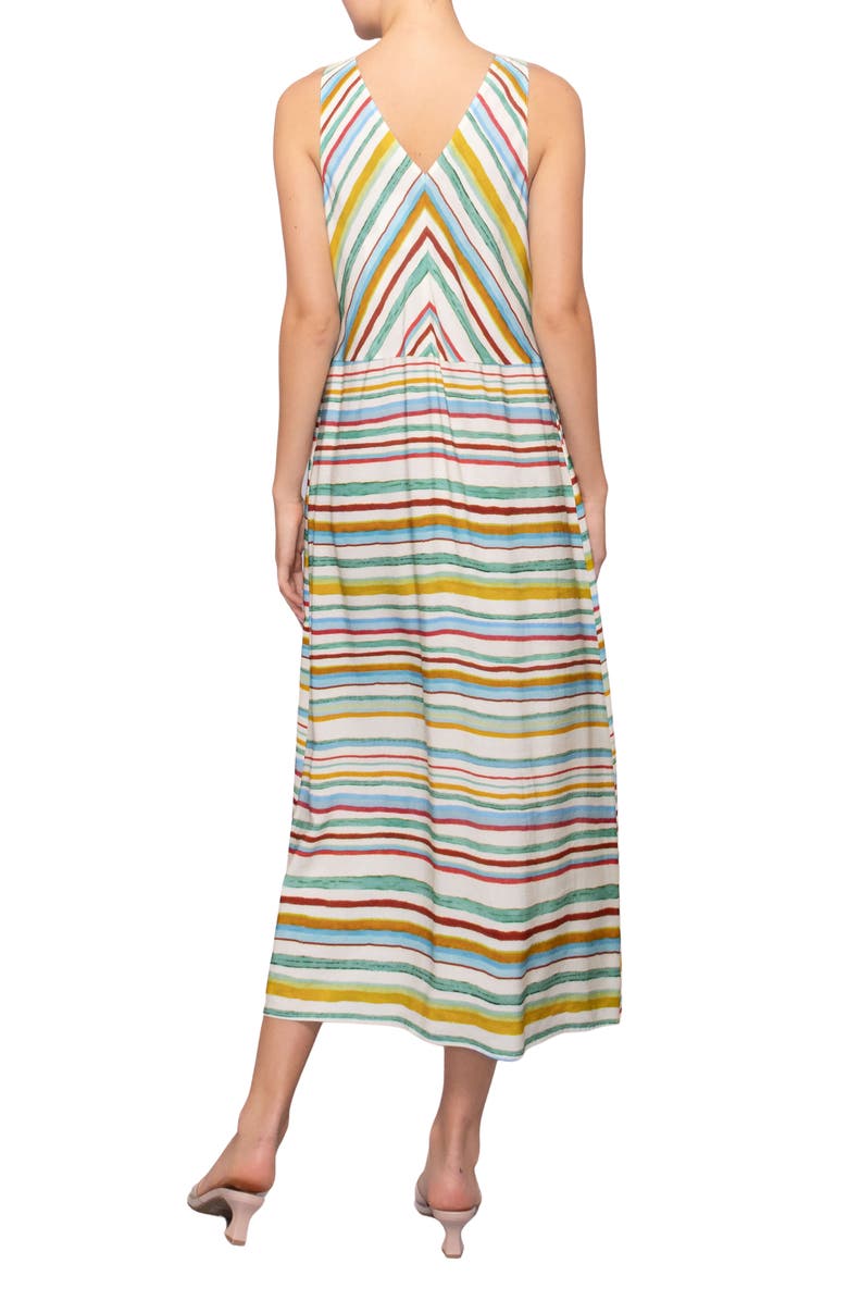 MELLODAY Stripe Sleeveless Linen Blend Dress, Alternate, color, Green Multi Stripe