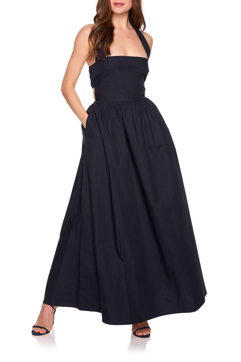 Halter Neck Cotton Poplin Dress, Main, color, MIDNIGHT