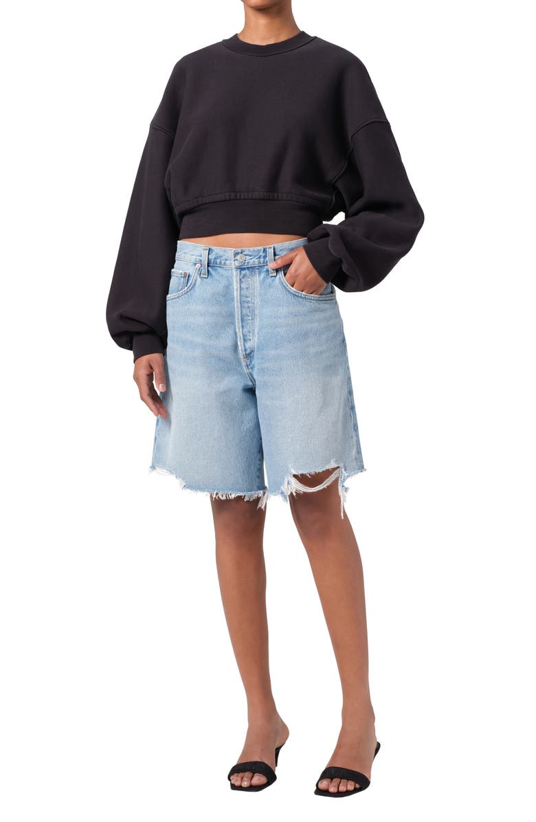 AGOLDE Kit Cotton Fleece Crop Sweatshirt, Alternate, color, Washed Blk (Blk W/ Wsh Seams)