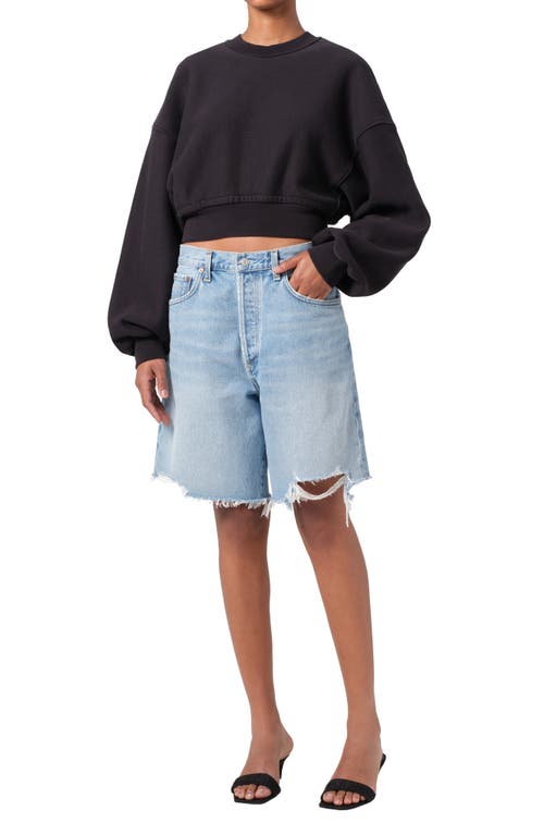 Agolde Mari Cropped Hoodie Marker In Washed Blk (blk W/wsh Seams)