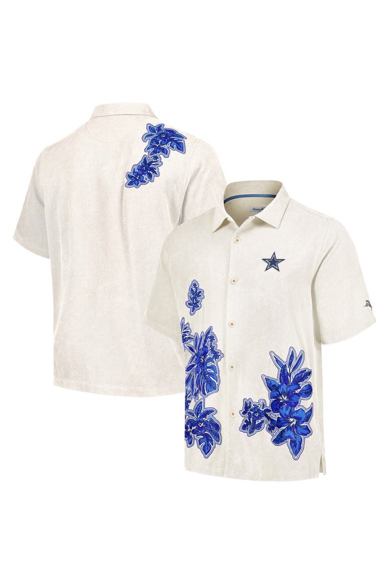 Men's Tommy Bahama Cream Dallas Cowboys Hibiscus Camp Button-Up Shirt, Main, color, Cream