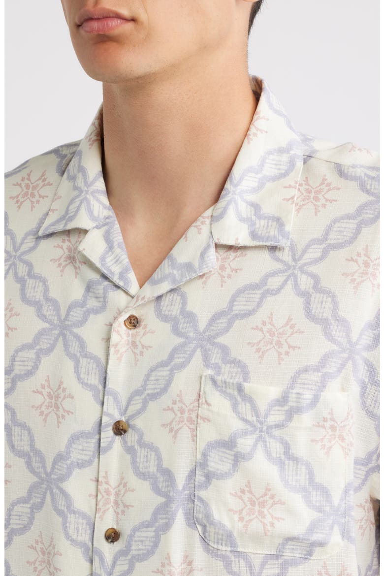 Bunker Slub Print Camp Shirt, Alternate, color, OFF WHITE/ BLUE TILE