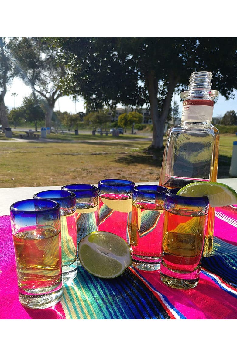 Rim Tequila Shot Glasses - Set of 6, Alternate, color, Cobalt Rim