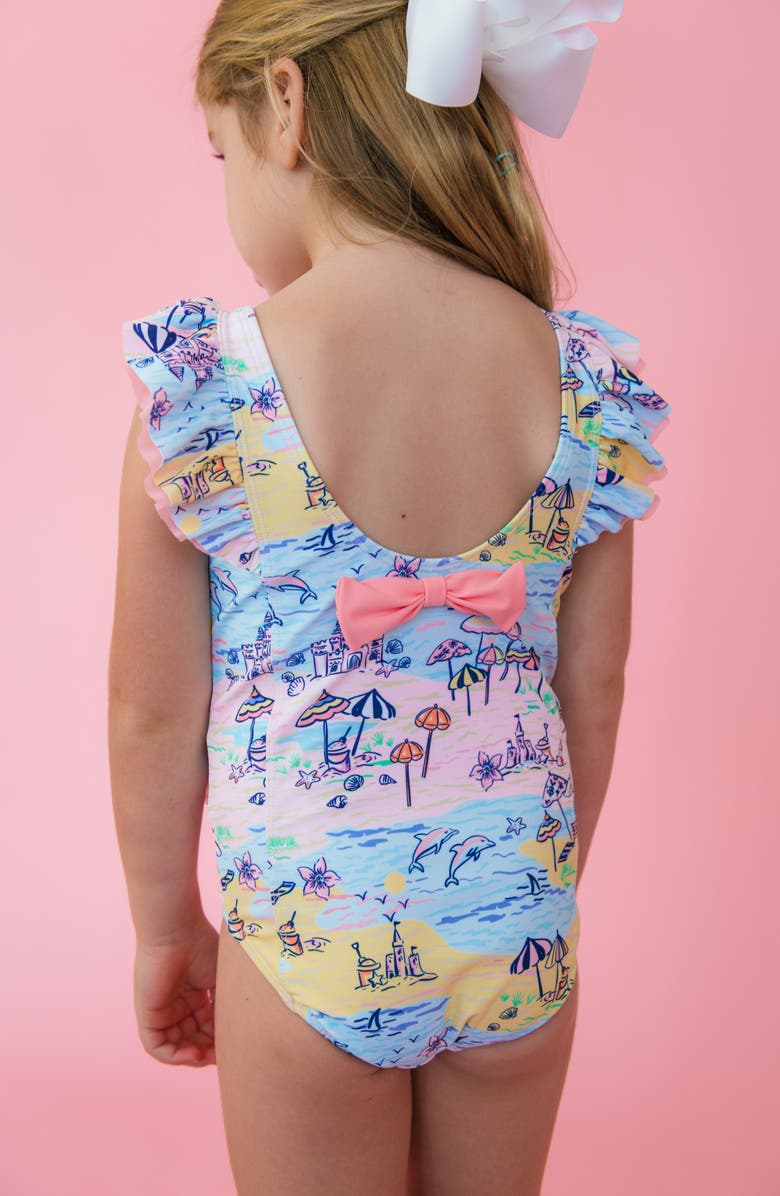 RuffleButts Kids' Beach Day Waterfall One-Piece Swimsuit, Alternate, color, Multi-Color