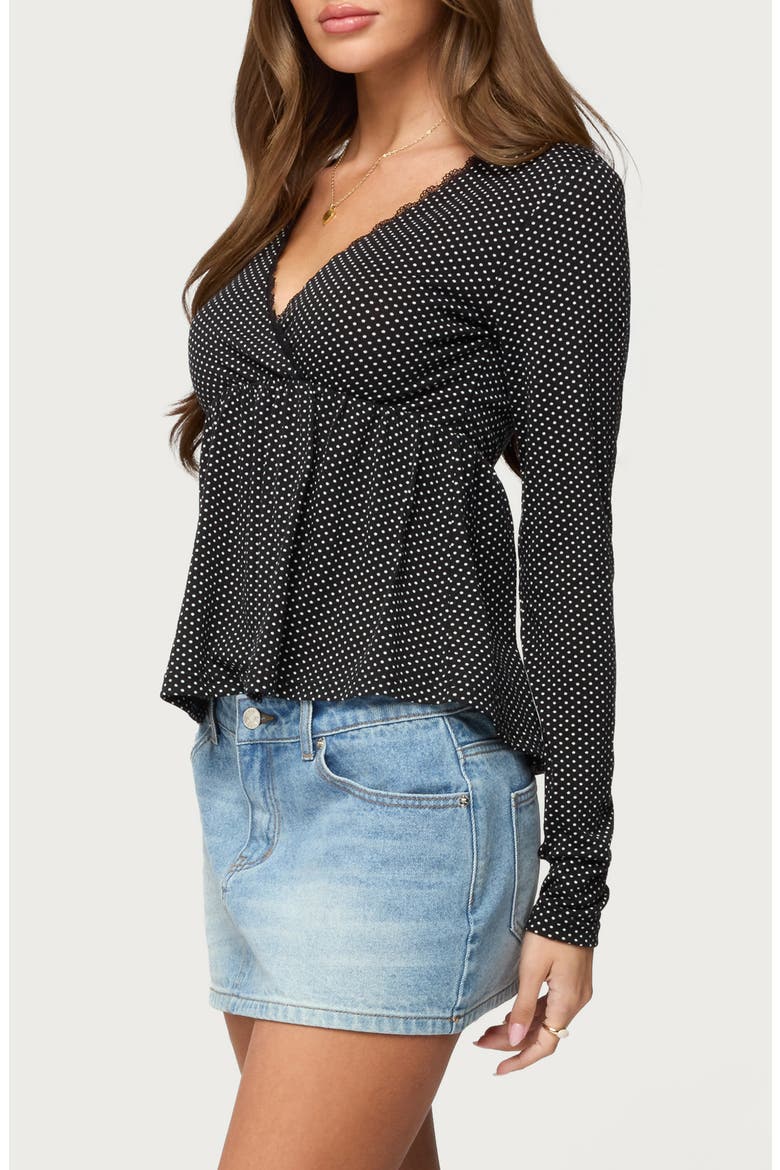 Kenzie Polka Dot Lace Trim Babydoll Top, Alternate, color, BLACK-AND-WHITE