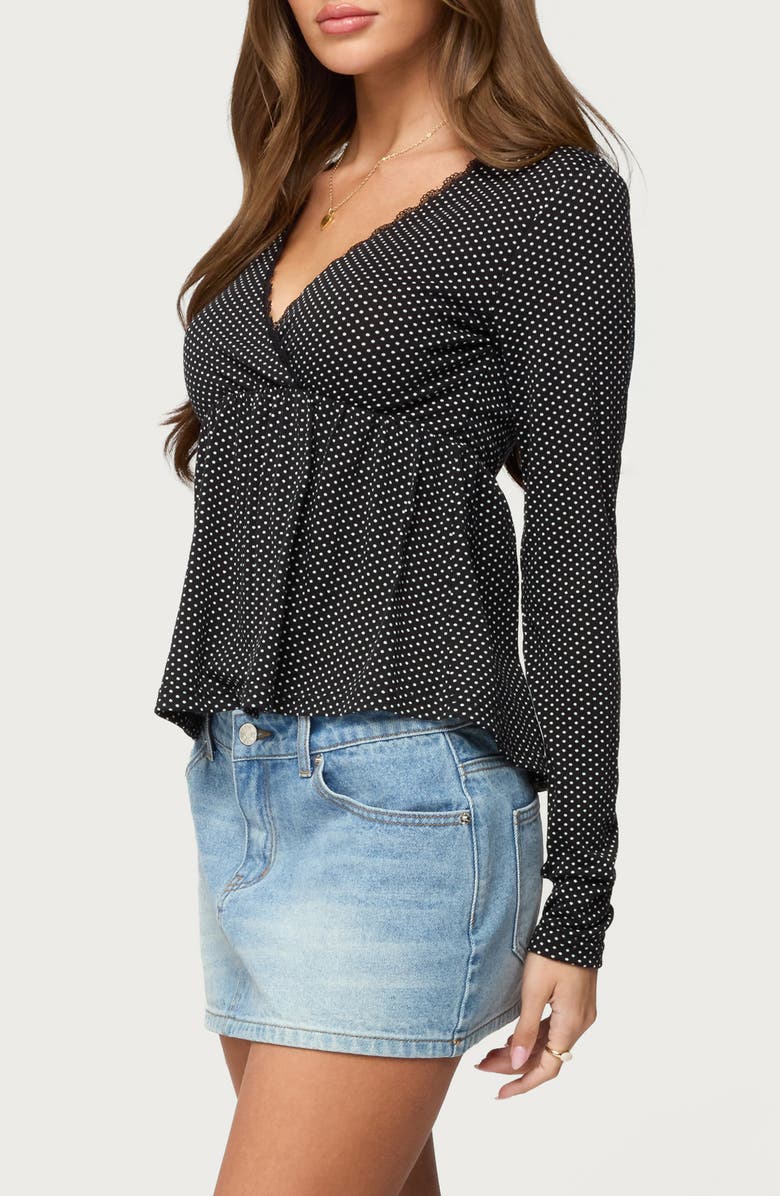 EDIKTED Kenzie Polka Dot Lace Trim Babydoll Top, Alternate, color,