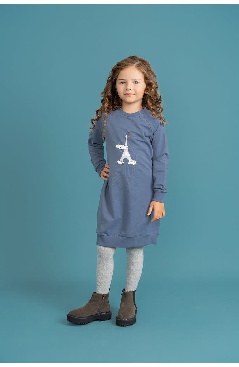 Fragile Long Sleeve Eiffel Tower Bubble Dress, Alternate, color, True Blue
