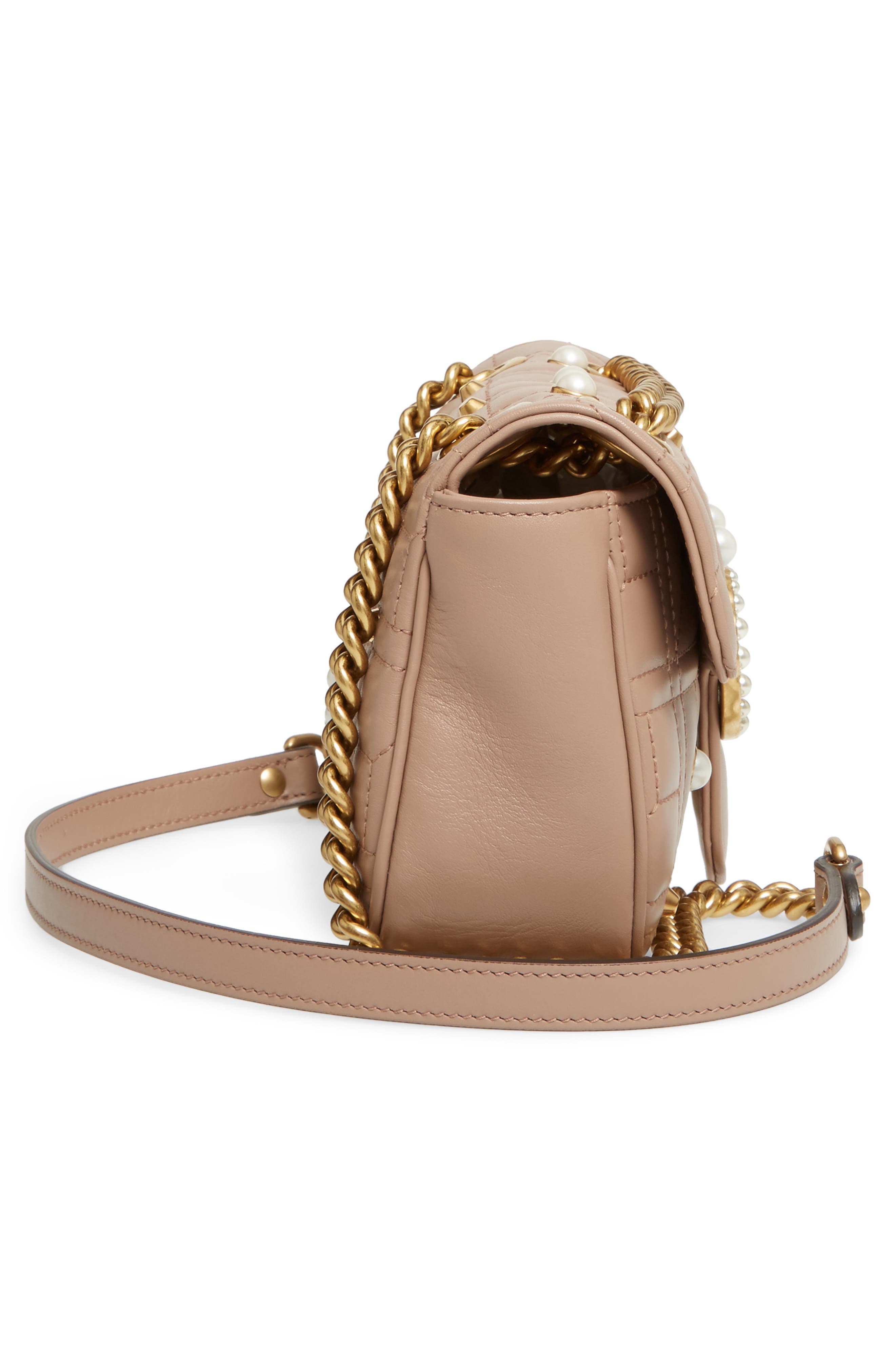 Gucci Mini GG Marmont 2.0 Imitation Pearl Logo Matelassé Leather Shoulder Bag, Alternate, color, 