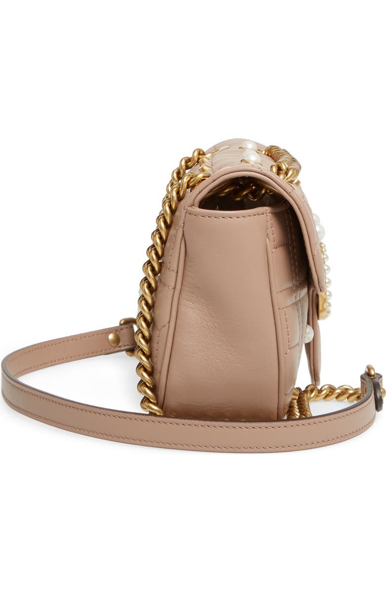 Gucci Mini GG Marmont 2.0 Imitation Pearl Logo Matelassé Leather Shoulder Bag, Alternate, color,