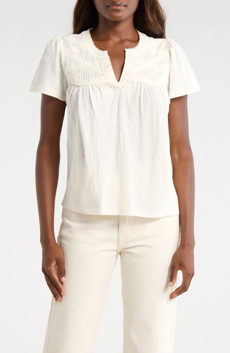 Lucky Brand Lace Pintuck Top, Main, color, Whisper White