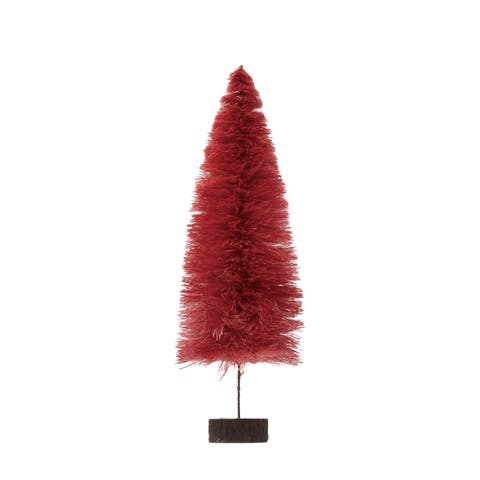 Sisal Bottle Brush Tree with Wood Slice Base, Berry Color