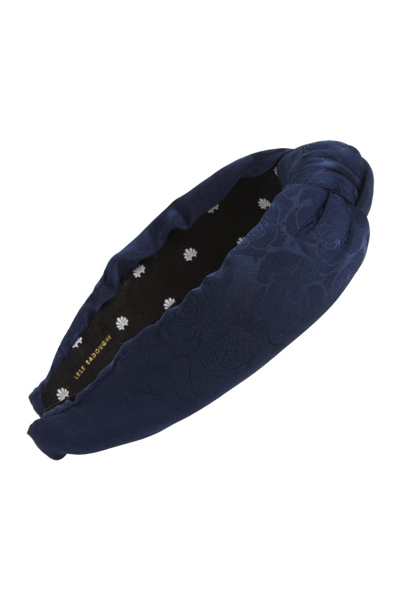 Rose Jacquard Knotted Headband, Main, color, NAVY