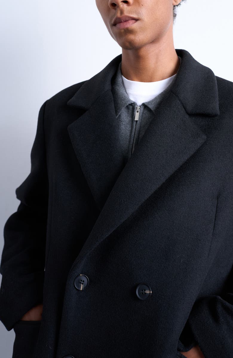 Topman Double Breasted Overcoat, Alternate, color, Black