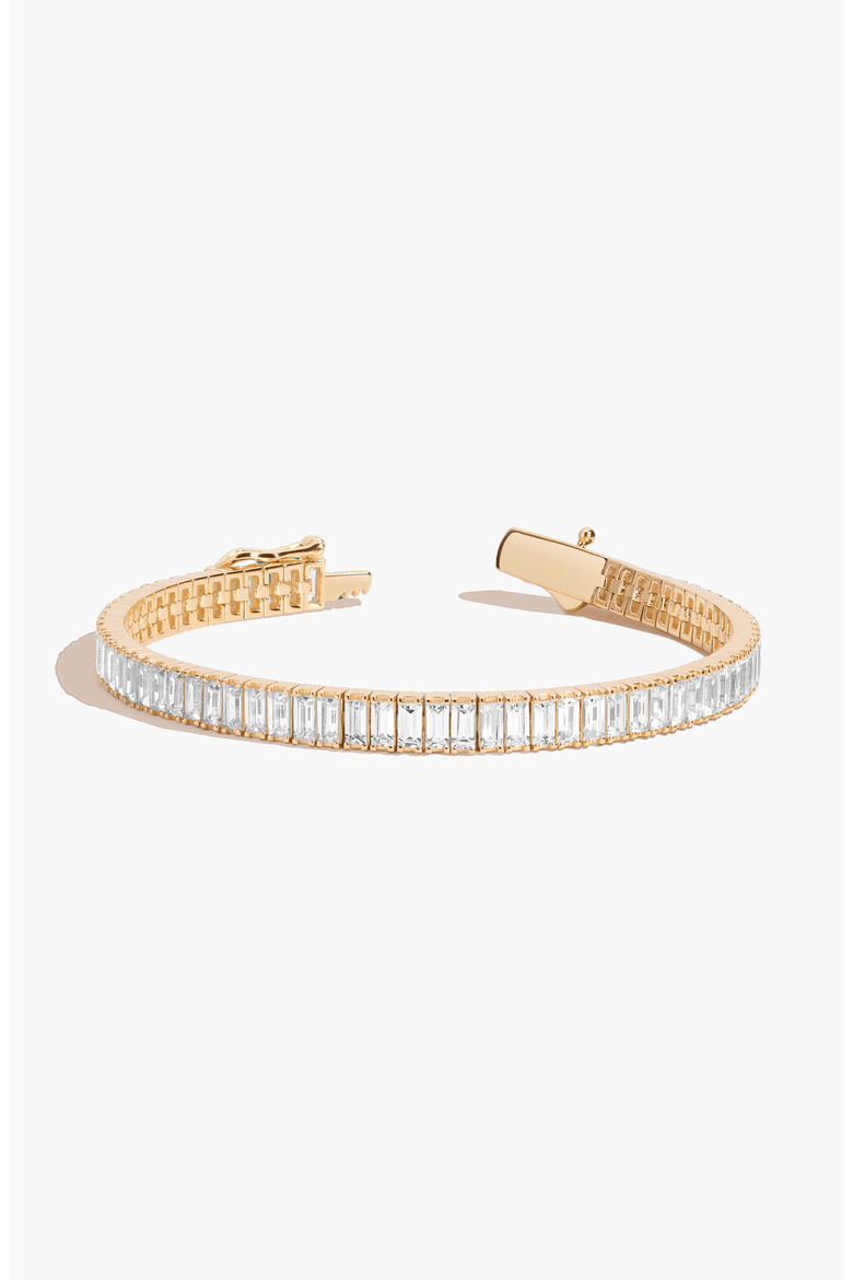 Lab Grown White Sapphire Baguette Tennis Bracelet - 12ct, Main, color, Yellow Gold Vermeil