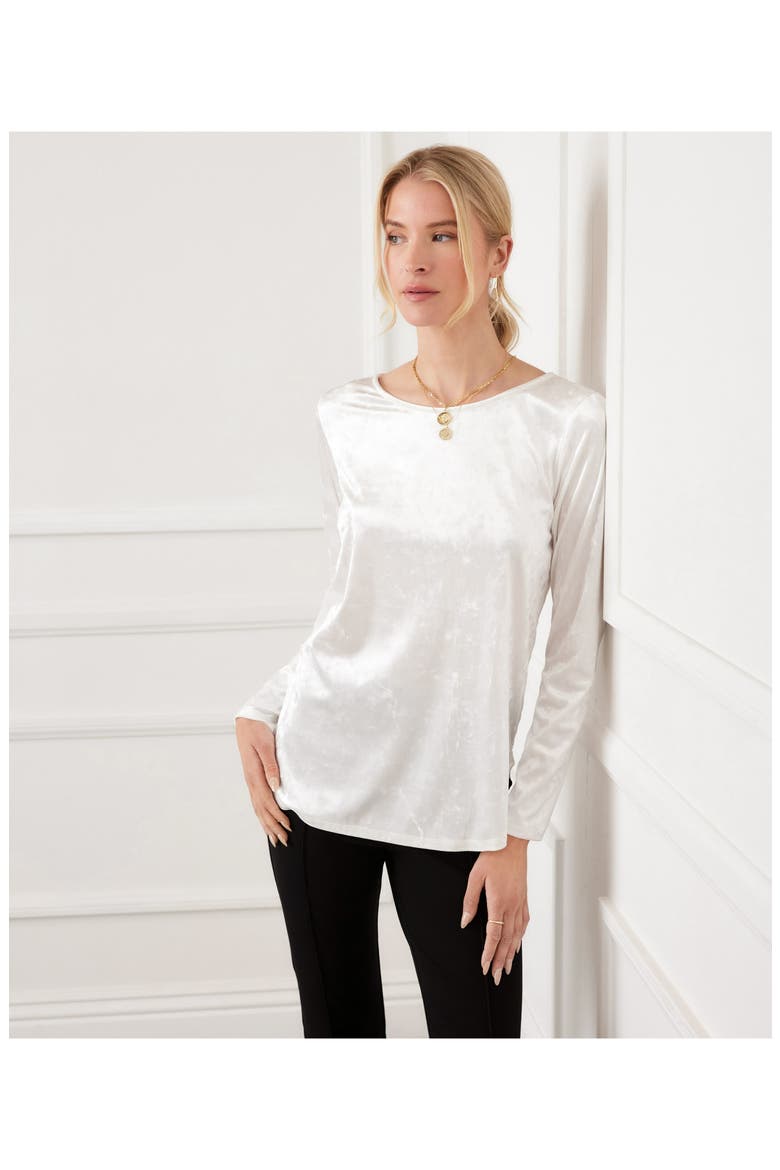 Crushed Velvet Top Shirttail Top, Alternate, color, OFF WHITE