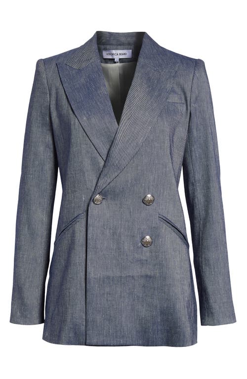 Veronica Beard Dale Linen Blend Dickey Jacket In Blue Melange