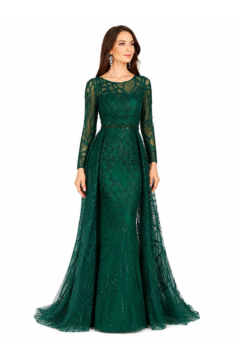 Beaded Faux-Wrap V-Neck Bridal Gown, Alternate, color, Green