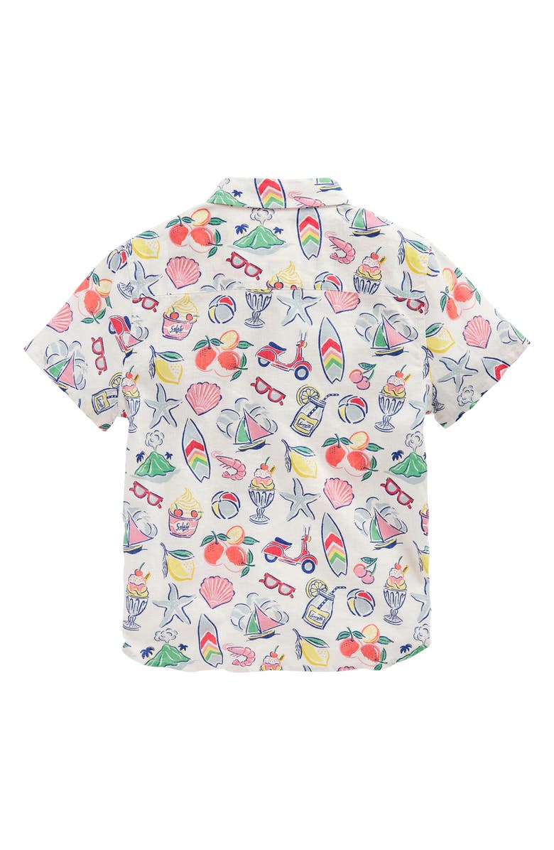 Mini Boden Kids' Summertime Print Short Sleeve Linen & Cotton Button-Down Shirt, Alternate, color, 