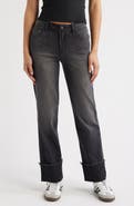 1822 Denim Cuffed Raw Hem Straight Leg Jeans