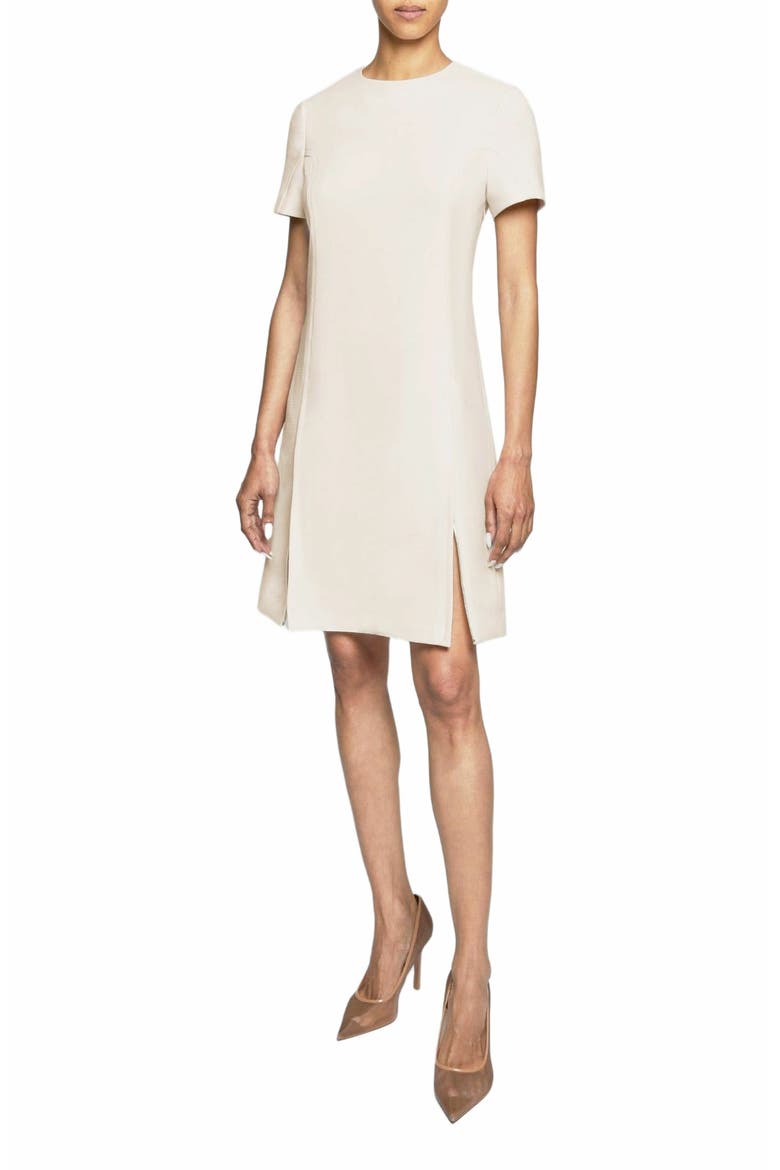 Kate Short Sleeve Shift Dress with Skirt Zippered Slit Detail, Main, color, DESERT SAND