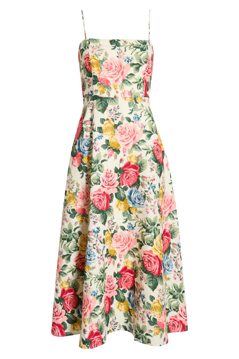 Josefina Floral Linen Blend Midi Dress, Alternate, color, IVORY ROSES