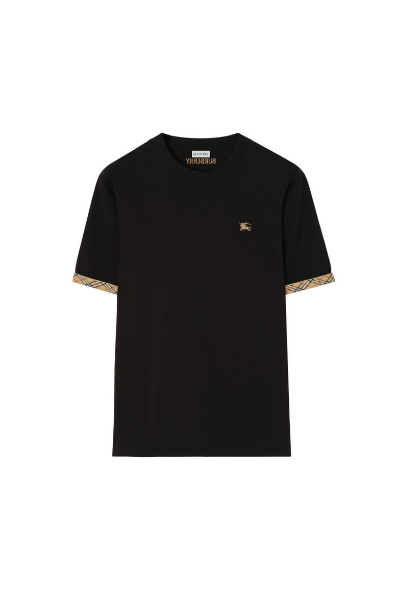 Check Trim Cotton T-shirt, Alternate, color, Black
