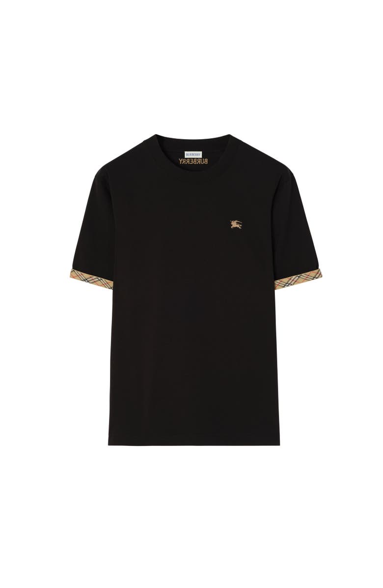 Burberry Check Trim Cotton T-shirt, Alternate, color, Black