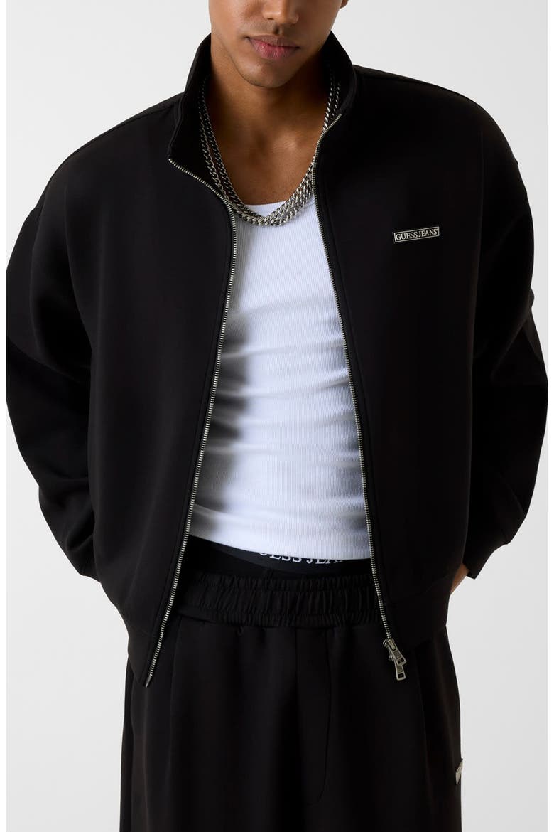 Mock Neck Crop Scuba Knit Jacket, Main, color, BLACK