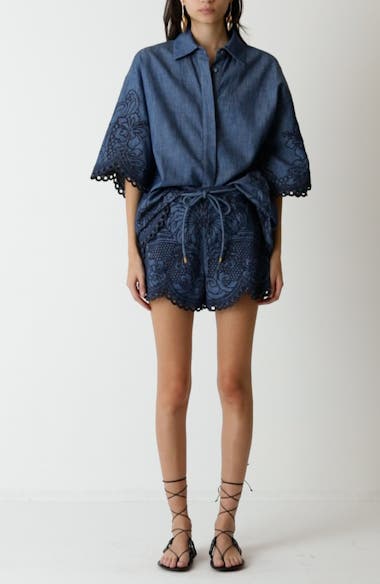 Zimmermann Coco Embroidered Denim Shorts | Nordstrom