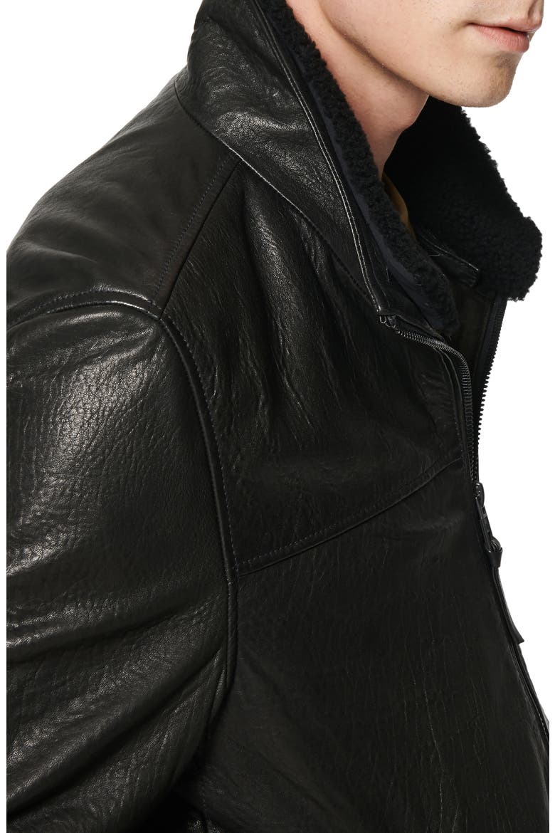 Augustine Leather Jacket with Genuine Shearling Collar, Alternate, color, BLACK