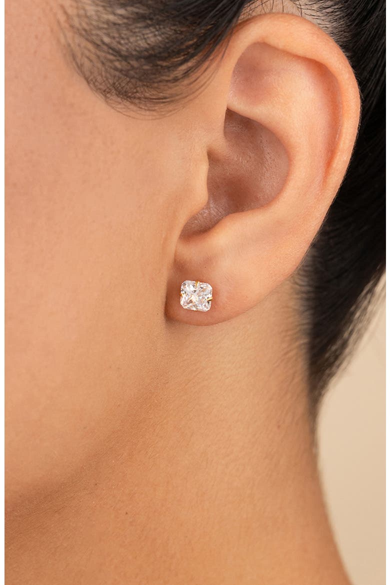 Radiant Cut Cubic Zirconia Stud Earrings, Alternate, color, GOLD