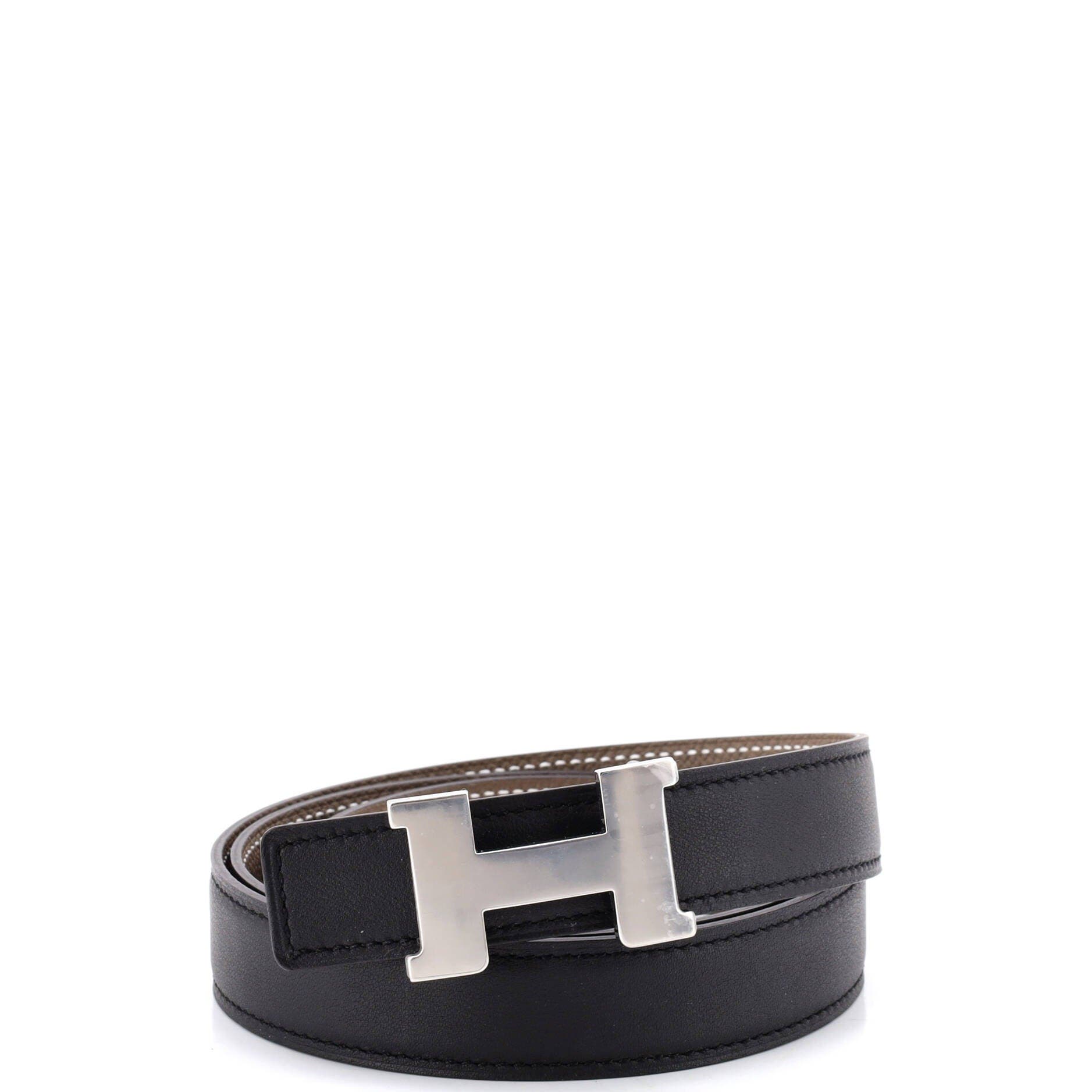 Pre-Owned Hermes Constance Reversible Belt Leather Thin, Main, color, Black