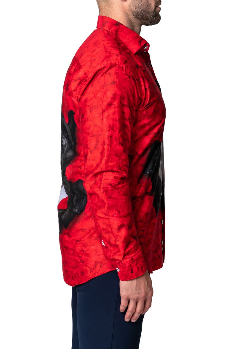 Fibonacci Valentine's Dog Contemporary Fit Button-Up Shirt, Alternate, color, RED