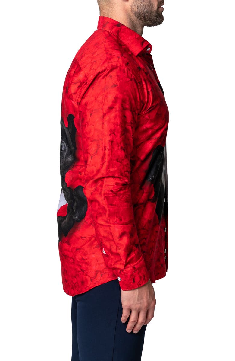 Maceoo Fibonacci Valentine's Dog Contemporary Fit Button-Up Shirt, Alternate, color, Red