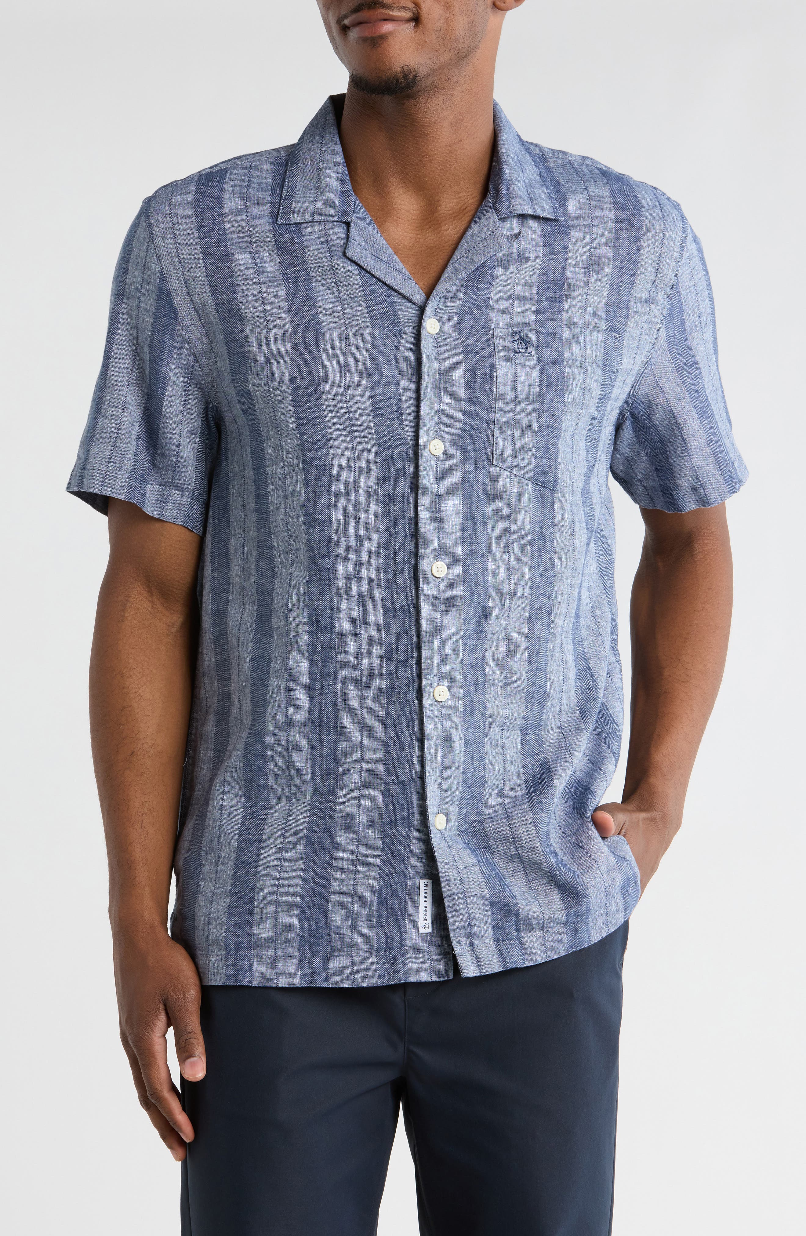 Short Sleeve Linen & Cotton Button-Up Shirt - image 3
